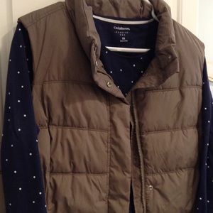Brown GAP vest and blue/white shirt